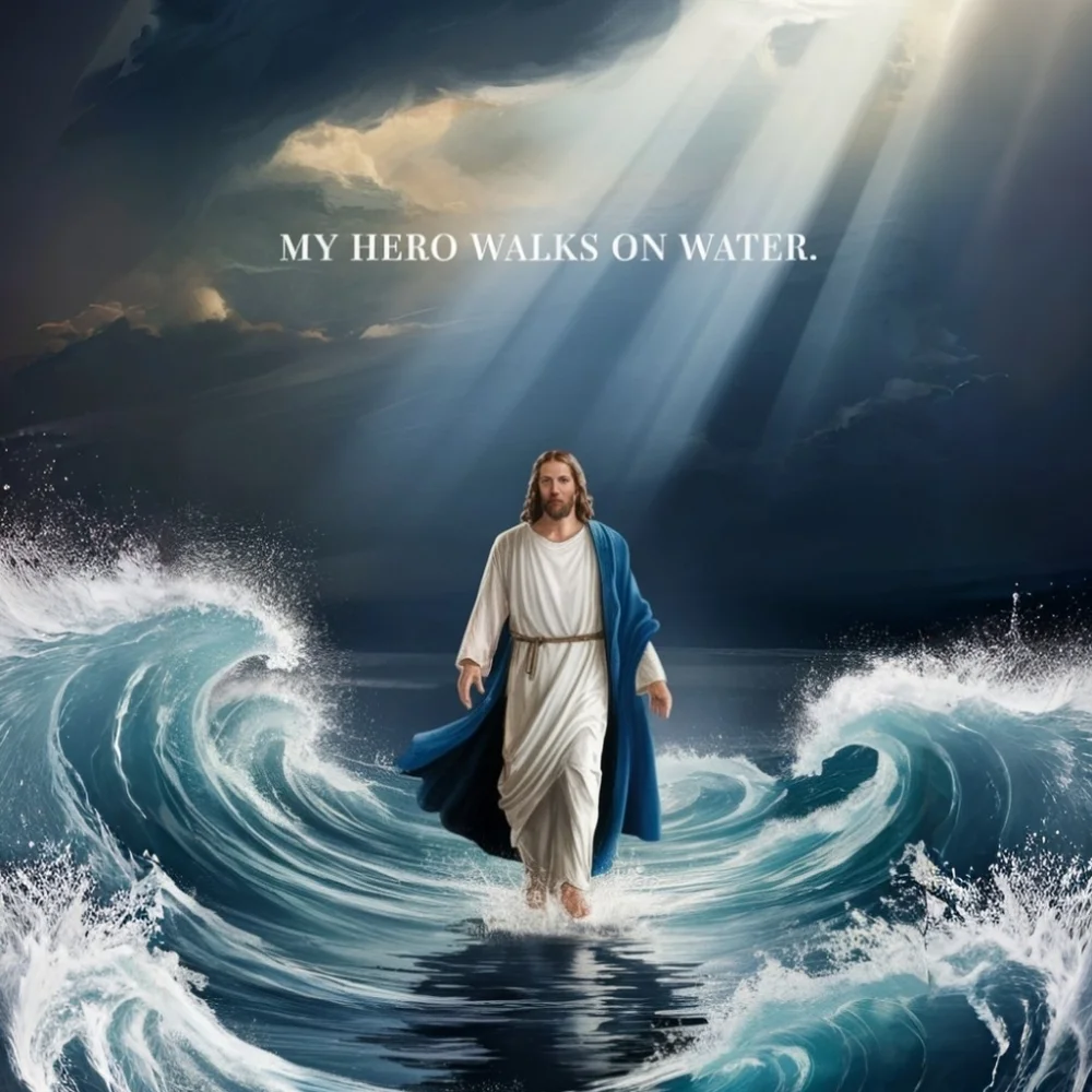 Jesus Walks On Water In A Glass Front Frame 8x10 Picture AI wall art